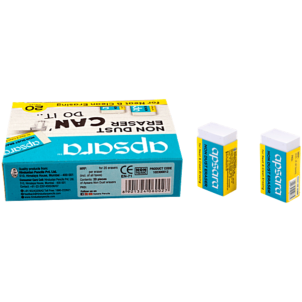 Apsara Non Dust Erasers — Pack of 20 — pack detail
