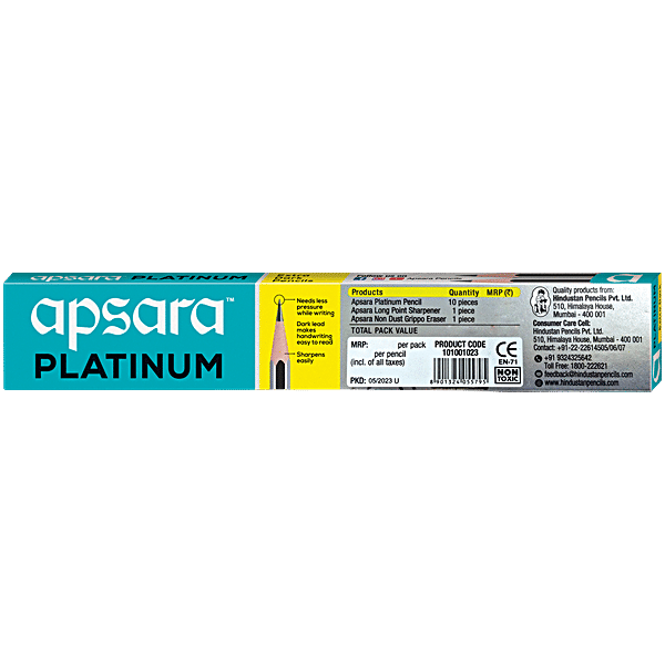 Apsara Platinum Extra Dark Pencils — Pack of 10 — pack detail