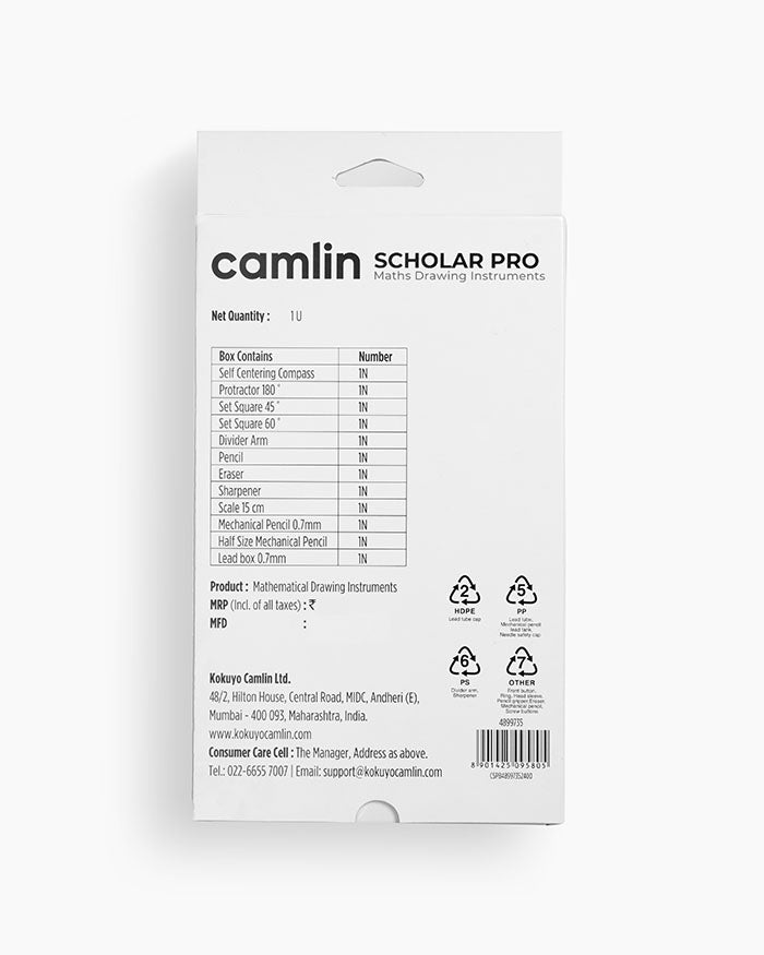 Camlin Scholar Pro Geometry Box — pack detail
