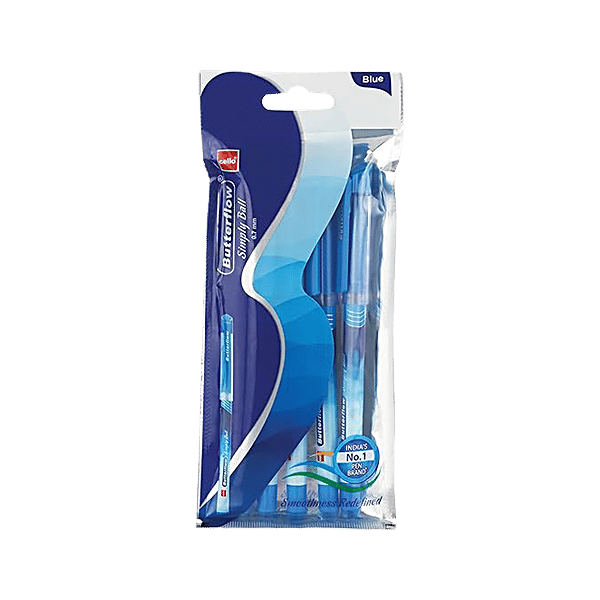 Cello Butterflow Simply Ball Pens — Blue Ink, Pack of 5 — product image