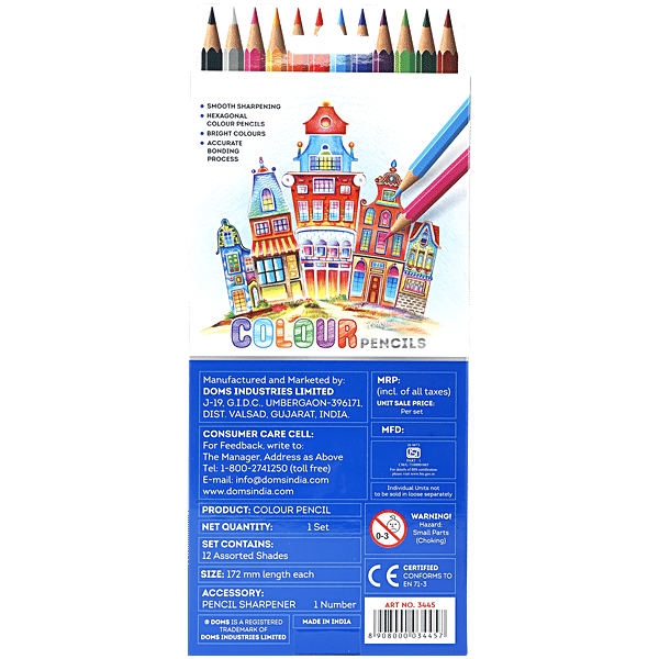 DOMS Colour Pencils — 12 Shades with Sharpener — pack detail